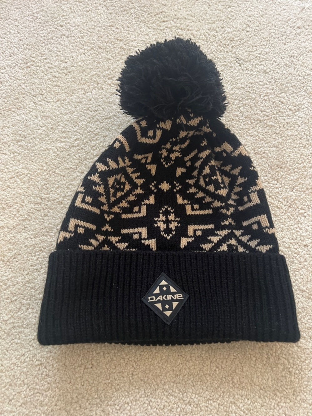 Dakine Black & Tan Patterned Pom Beanie